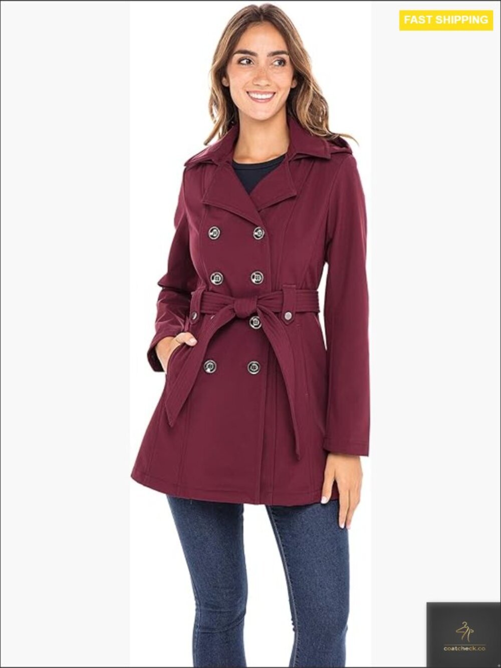 Soft Shell Trench Coat Detachable Hood Classic Double Breasted Chic Water